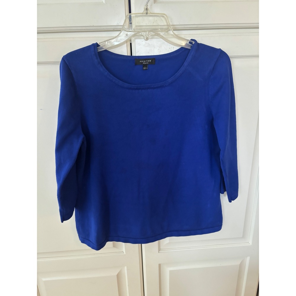 Spense Knits Royal Blue Scoop Neck 3/4 Sleeve Sweater Top Large